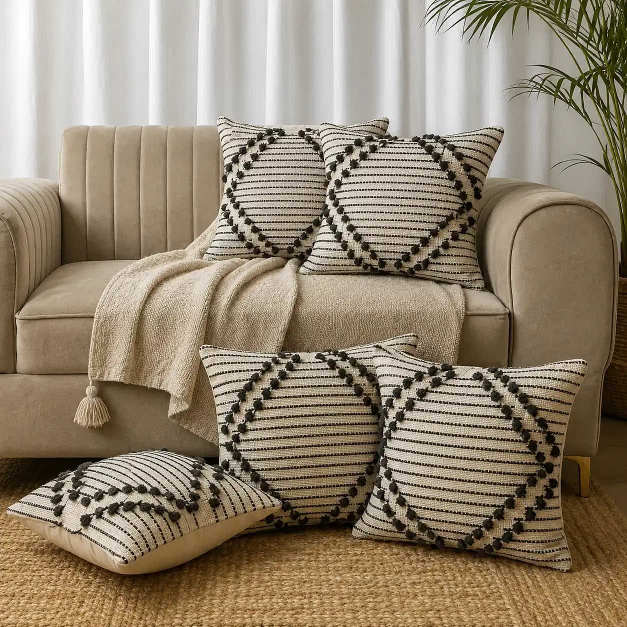 Sleek striped monochrome - Premium Cushion Cover