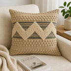 Beige Bobble Textured Cotton Cushion Cover with Cream Chevron