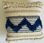 Navy Tufted Zigzag Boho Cushion Cover with Fringe