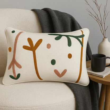 Slub-Cotton Embroidered Cushion Cover, 30cm X 50cm (12" X 20")