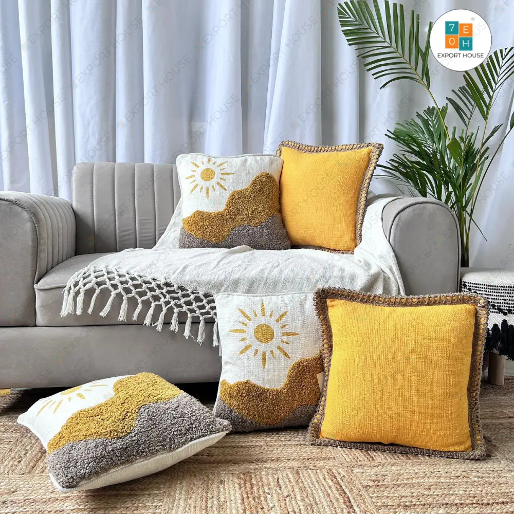 Cotton Tufted Cushion Cover - Premium Set of 5, Size:40cm X 40cm (16" X 16")