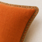 Burnt Orange Slub Cushion Cover with Jute Lace Border