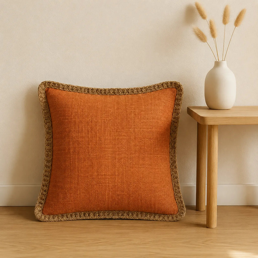Rustic Charm Jute Lace - Premium Cushion Cover