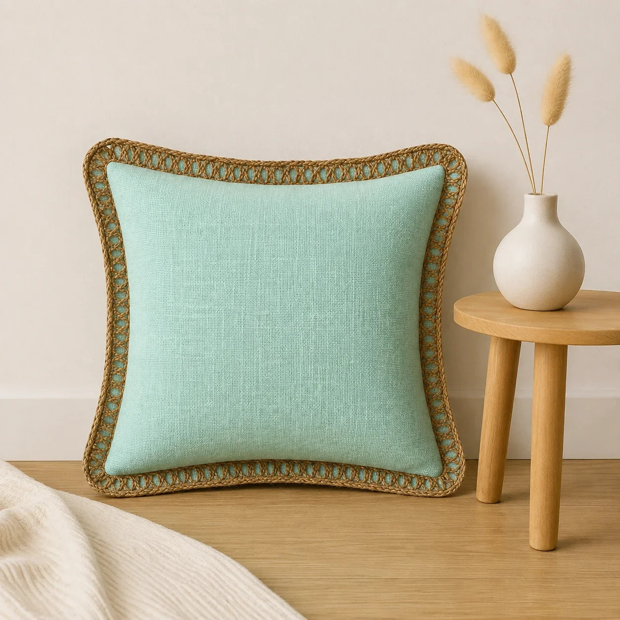 Sky Mist Jute Lace - Premium Cushion Cover