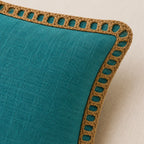 Teal Blue Slub Cotton Cushion Cover with Jute Lace Border