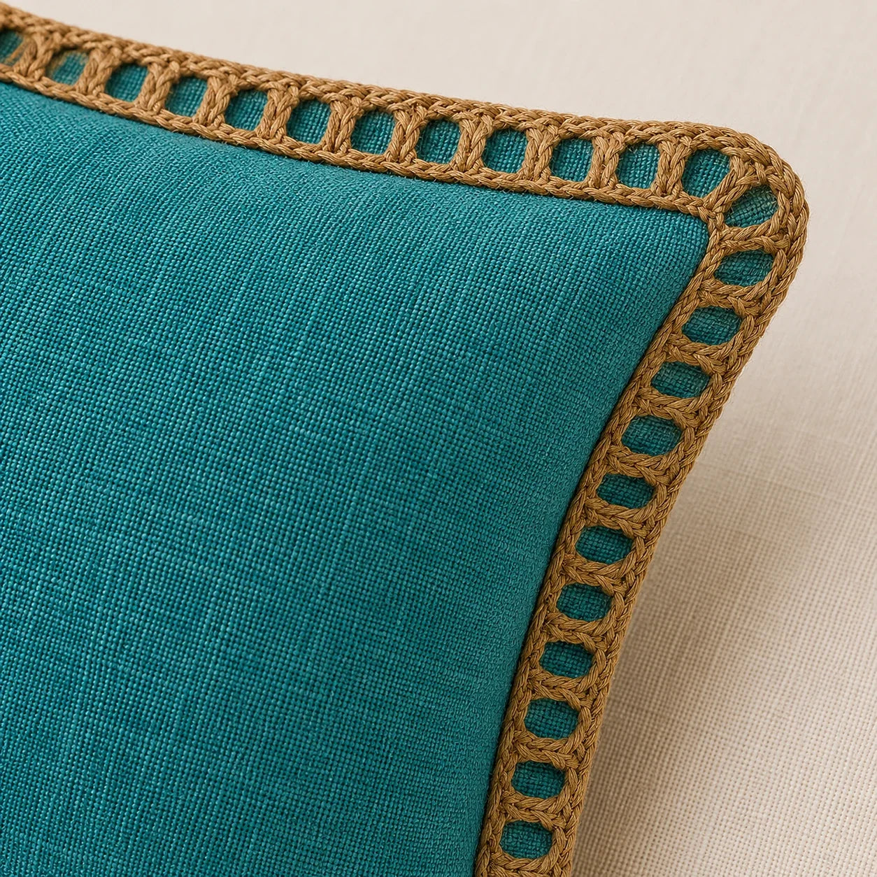 Azure Blue Jute Lace - Premium Cushion Cover
