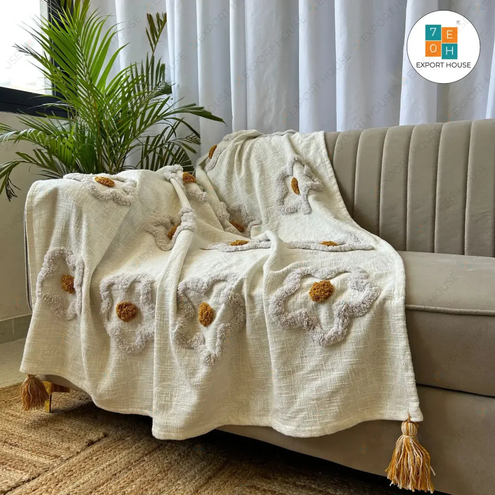 Cotton Premium Sofa Throw Blanket, Size:127cm X 152cm (50" X 60")