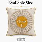 Sunburst Face Embroidered Cotton Cushion Cover â€“ Mustard & Beige