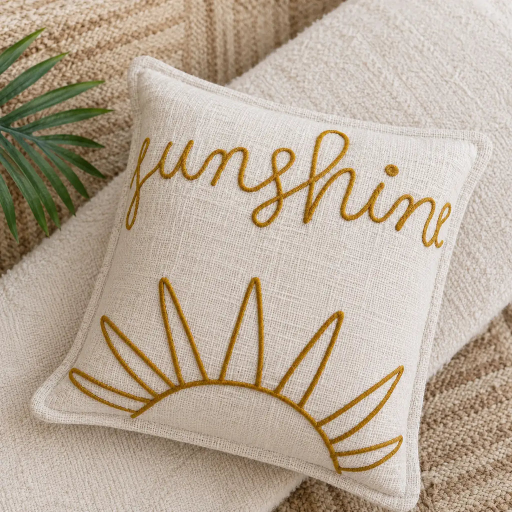 Slub-cotton Embroidered Cushion Cover, 60cm X 60cm (24" X 24")