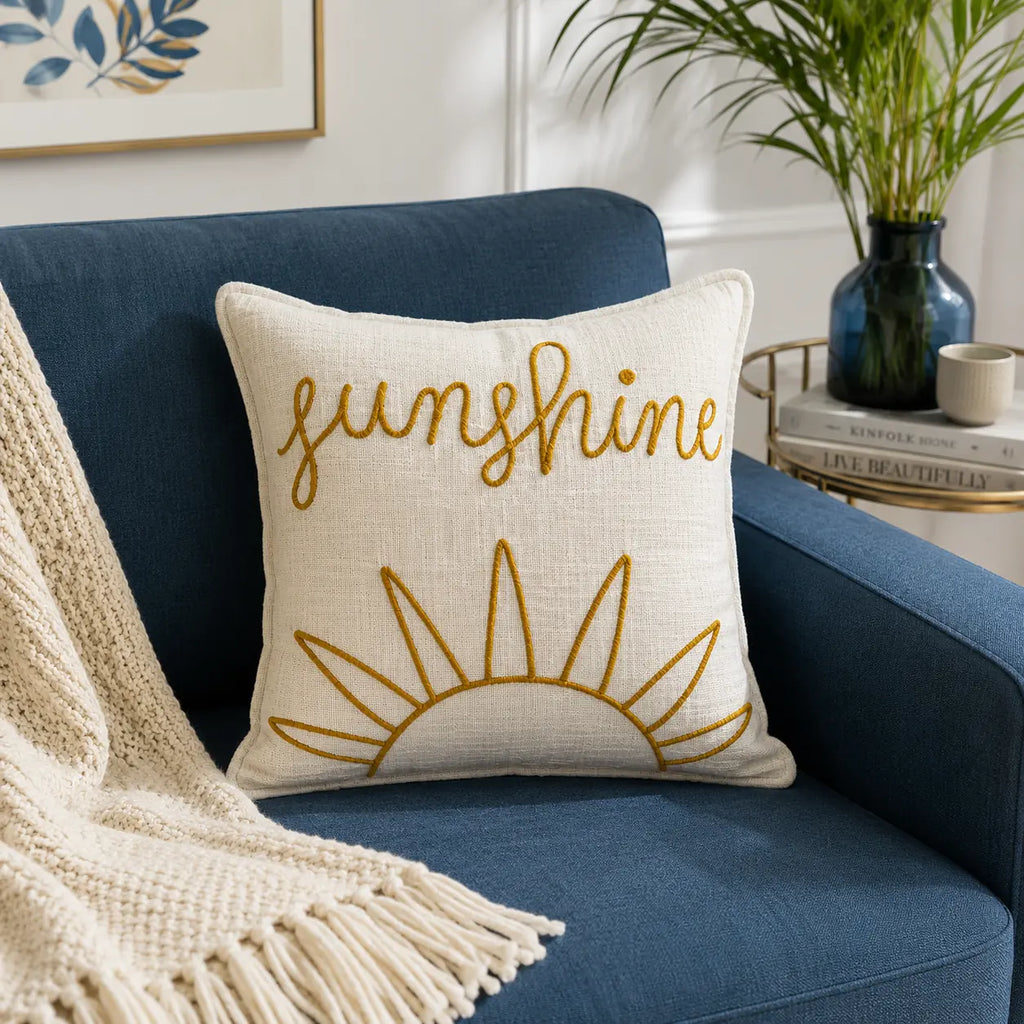 Slub-cotton Embroidered Cushion Cover, 60cm X 60cm (24" X 24")