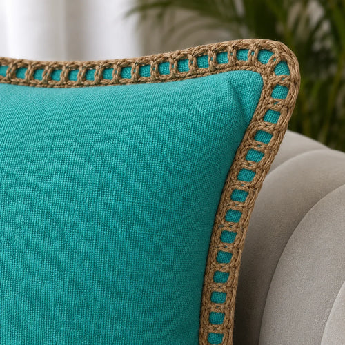 Pacific Aqua Slub Weave Throw Pillow Cover