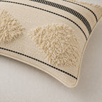 Natural Cotton Cushion Cover with Black Beaded Stripes and Tufted Diamond Motifs