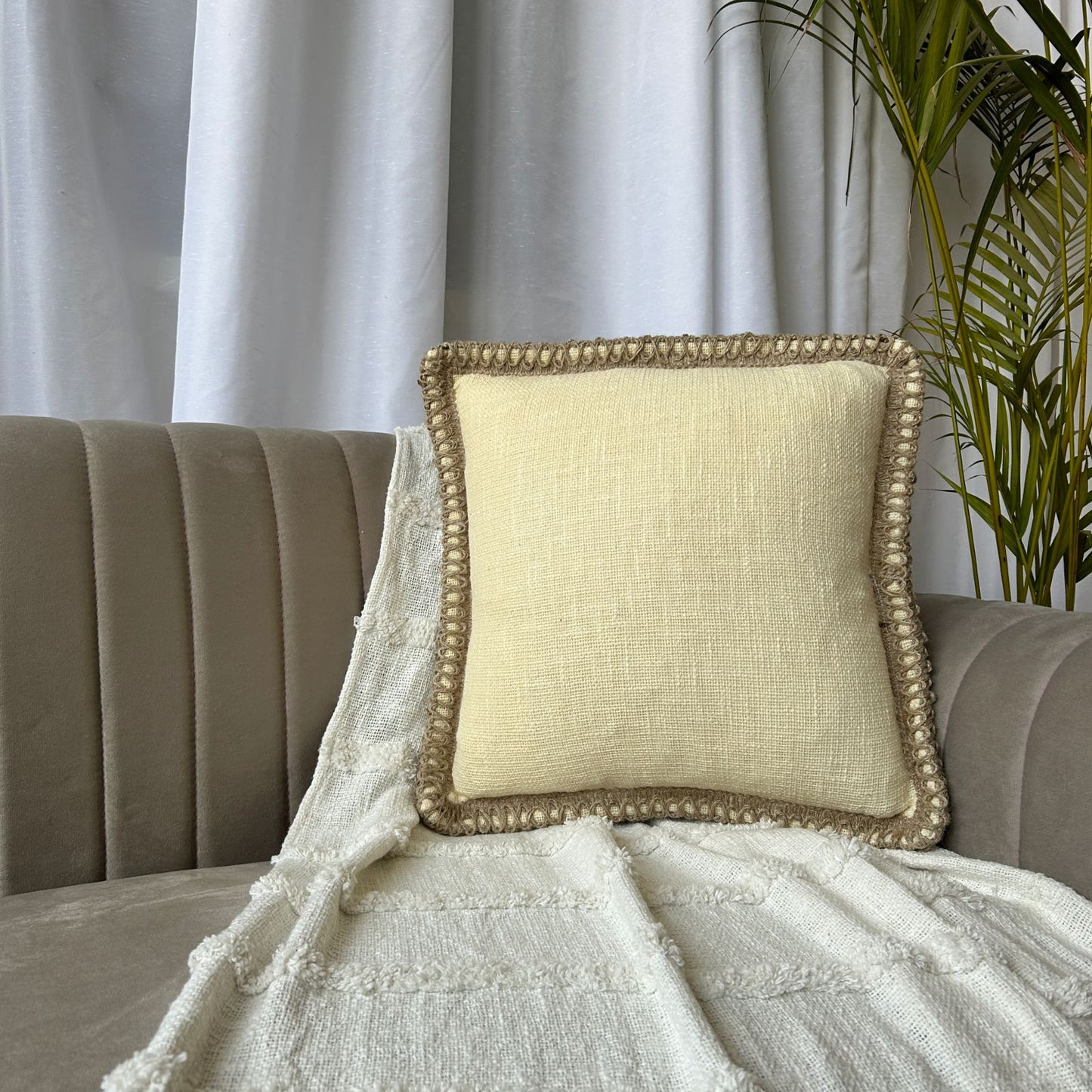 Lemon Delight Jute Lace - Premium Cushion Cover