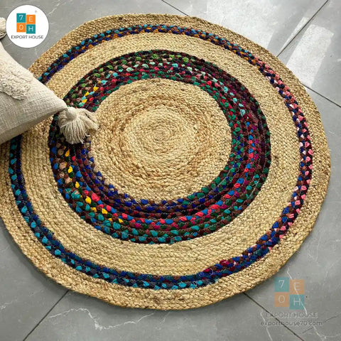 Step into Luxury: Hand-Woven 36-Inch Round Jute Rug, the Epitome of Solid Beauty in Living Room Decor