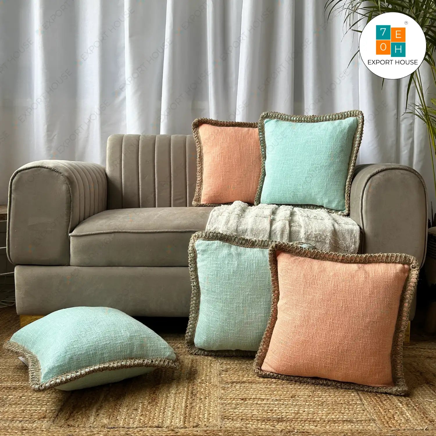 Slub Cotton Plain Cushion Cover - Premium Set of 5, Size:40cm X 40cm (16" X 16")