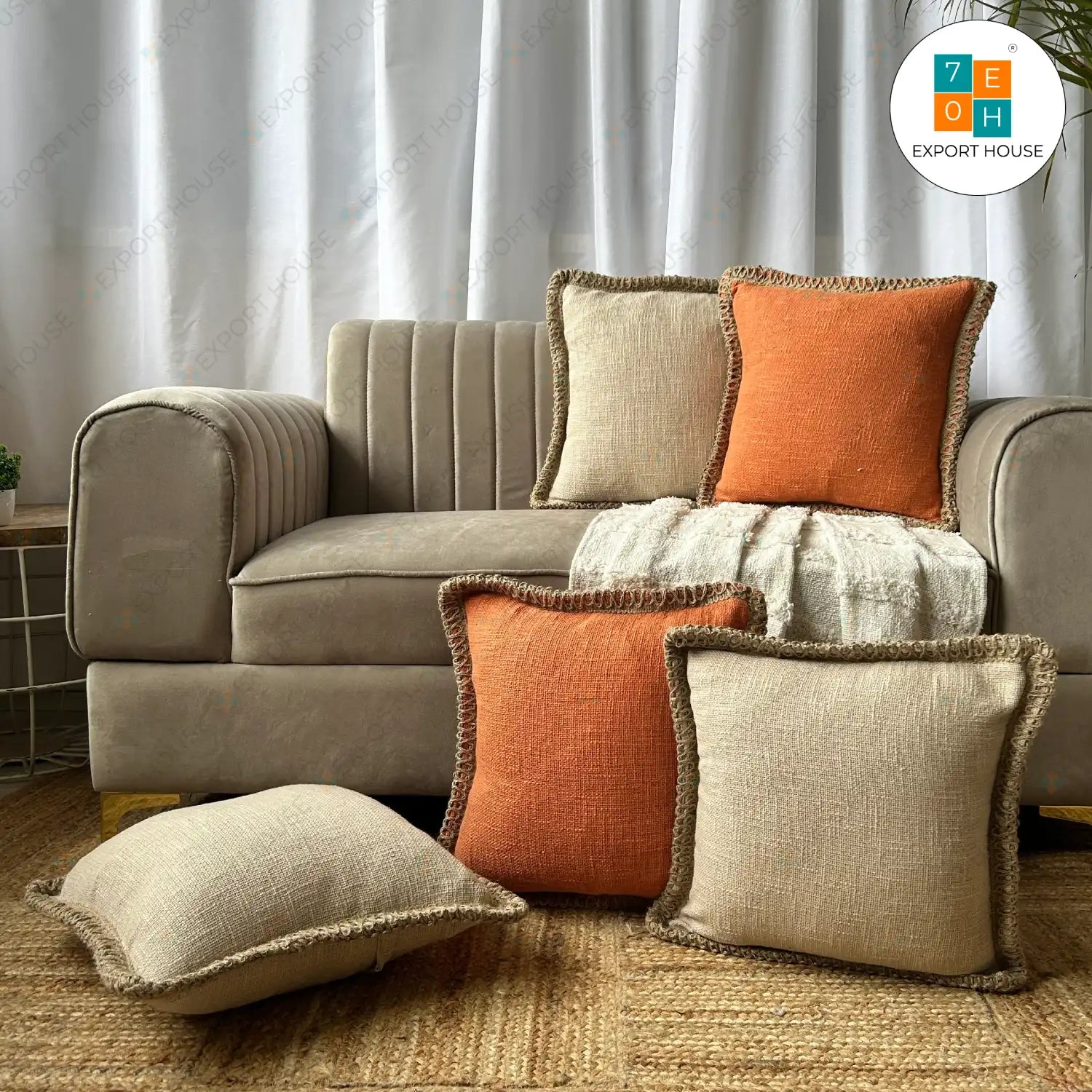 Slub Cotton Plain Cushion Cover - Premium Set of 5, Size:40cm X 40cm (16" X 16")