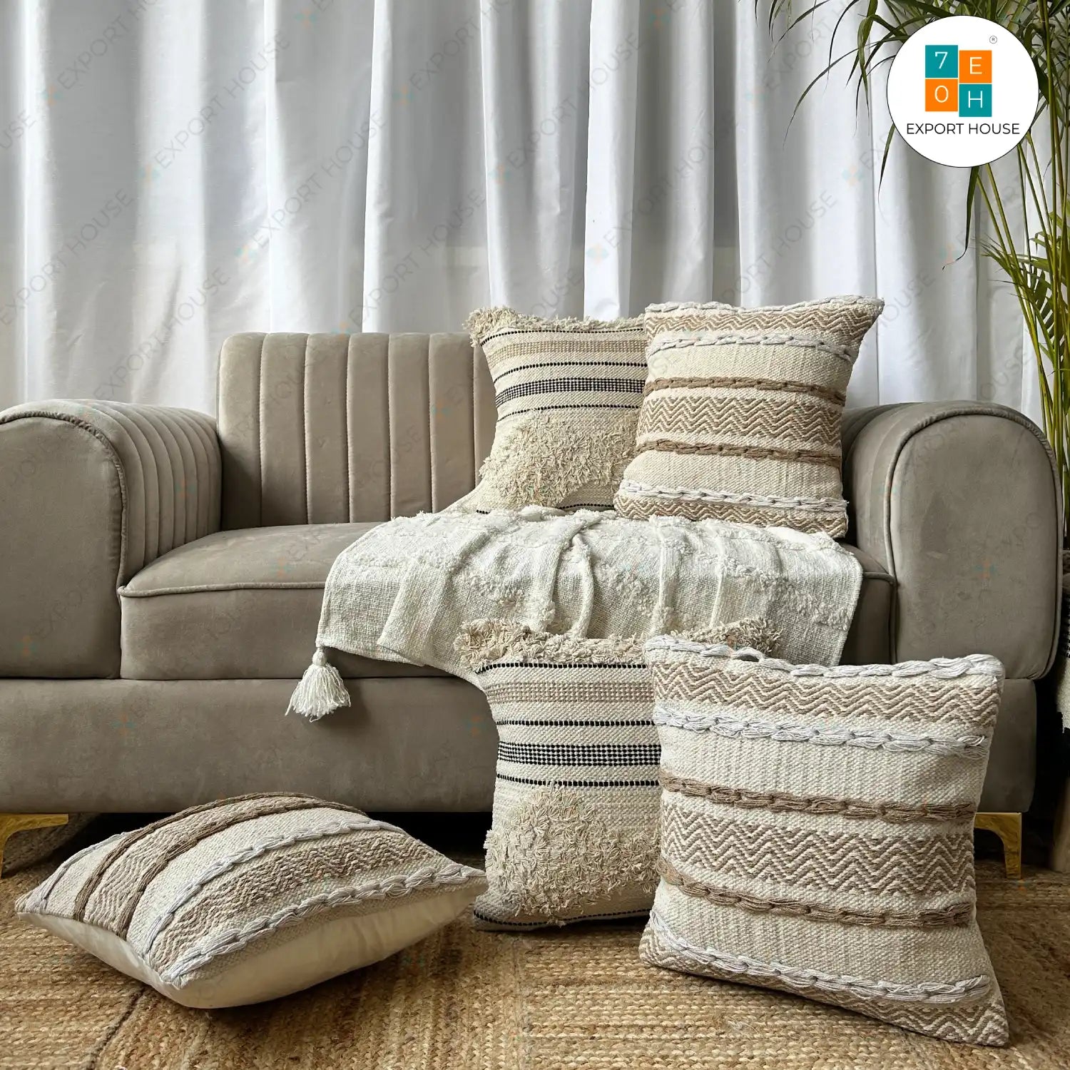 Export House: 5-Piece Cushion Cover Set for Sofa