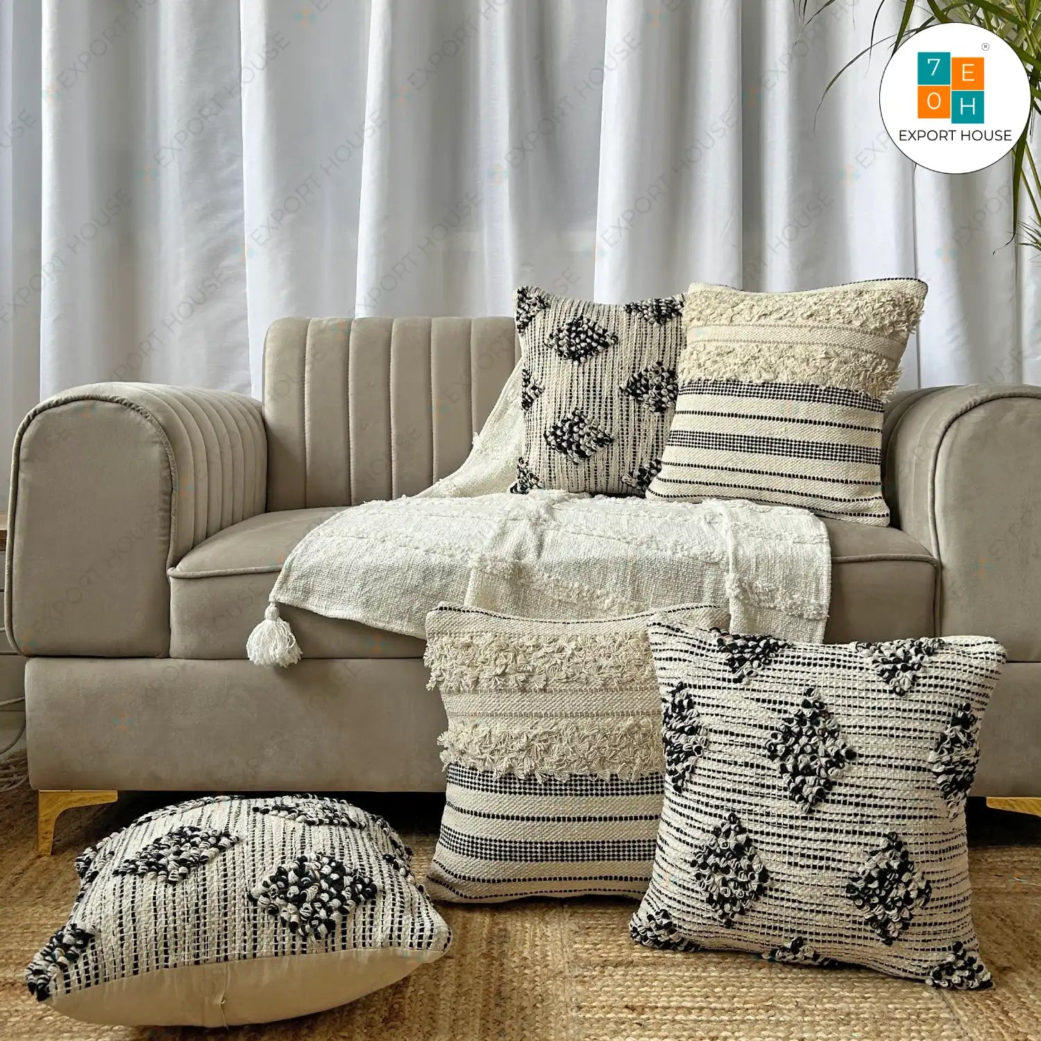 Export House: 5-Piece Cushion Cover Set for Sofa