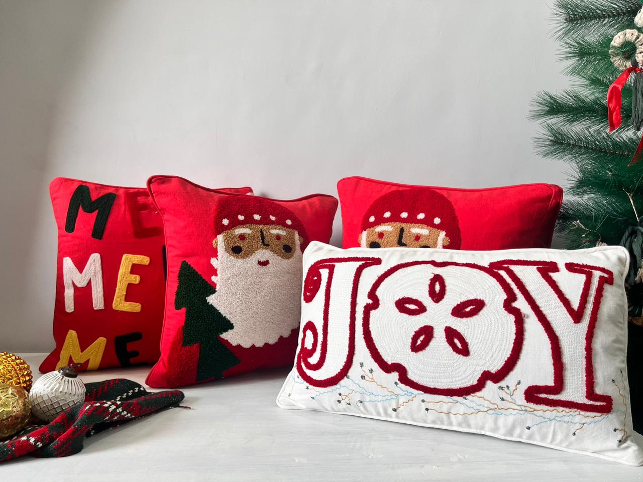 Festive Christmas Cotton Cushion Cover Set - 16x16 inch, Tufted Style (Pack of 5) with size of 40cm X 40cm (16" X 16")