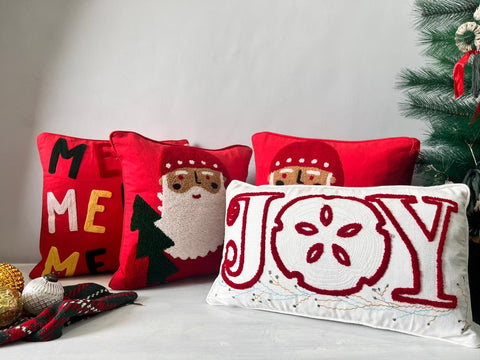 Christmas Set of 5 Size: 40cm X 40cm (16" X 16") Material: Cotton Style: Tufted in just Rs. 1500.00, (Festive Christmas Cotton Cushion Cover Set - 16x16 inch, Tufted Style (Pack of 5) by Export House )