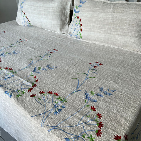 Bed Sheet Size: 254cm x 274cm (100" x 108") Material: Slub Cotton Style: Embroidered in just Rs. 3500.00, (Slub Cotton King Size Bedcover with Embroidery- 254cm x 274cm (100" x 108") by Export House )