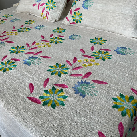 Bed Sheet Size: 254cm x 274cm (100" x 108") Material: Slub Cotton Style: Embroidered in just Rs. 2999.00, (Slub Cotton King Size Bedcover with Embroidery- 254cm x 274cm (100" x 108") by Export House )