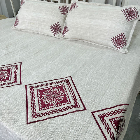 Bed Sheet Size: 254cm x 274cm (100" x 108") Material: Slub Cotton Style: Embroidered in just Rs. 3500.00, (Slub Cotton King Size Bedcover with Embroidery- 254cm x 274cm (100" x 108") by Export House )